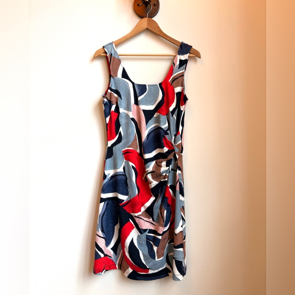 NIC+ZOE Blue and White Sheath Midi Dress Square Neck Sleeveless